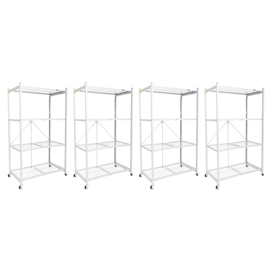 Origami 4-Pack R5-06W 4-Wheel 4-Shelf Folding Steel Wire Shelving Storage, White - 415205