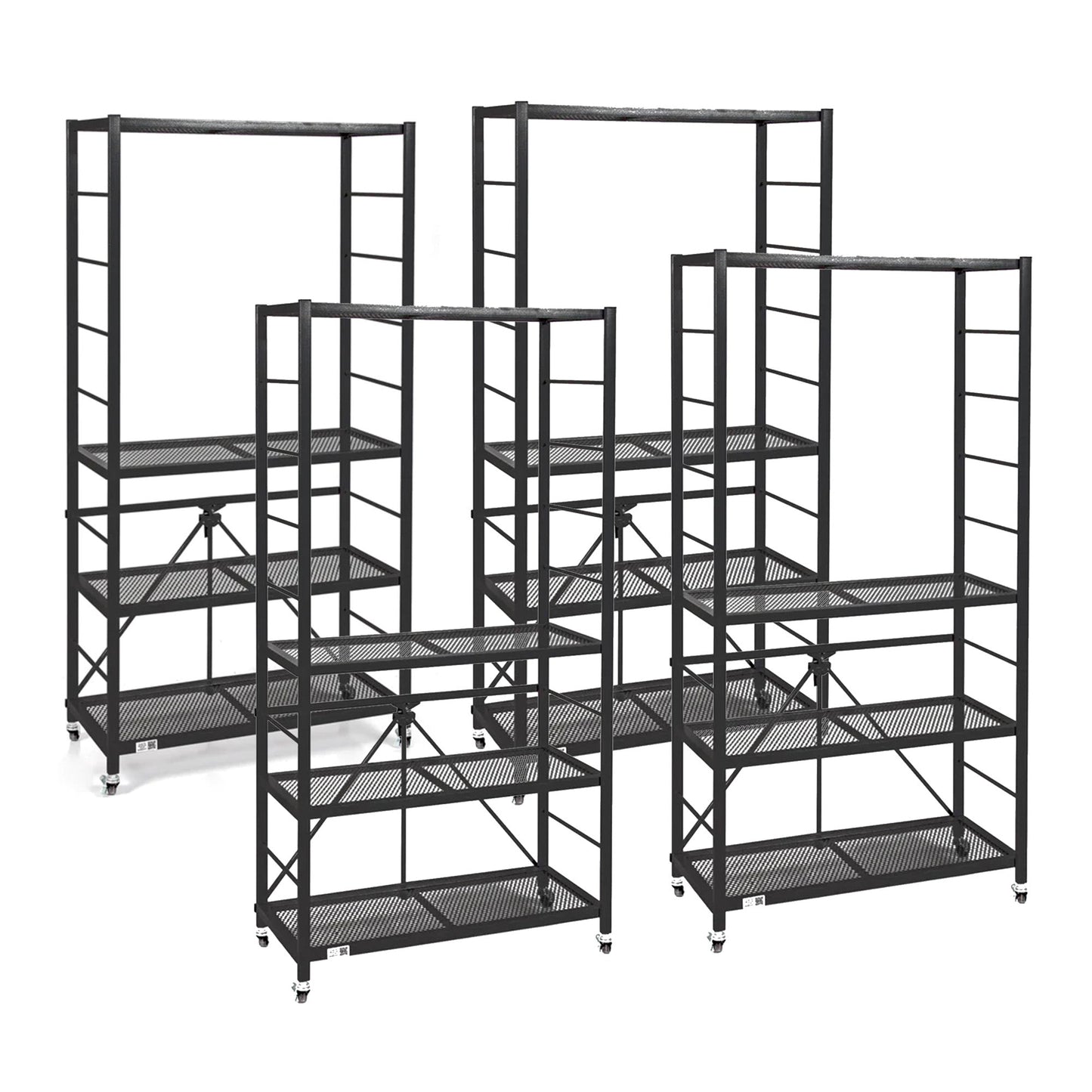 Origami 4 Pack Folding Steel Storage Rack, Adjustable Shelves, R2 Series, Black - 415216