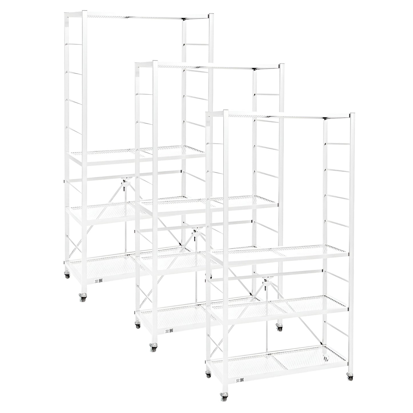 Origami 3 Pack Folding Steel Storage Rack, Adjustable Shelves, R2 Series, White - 415217