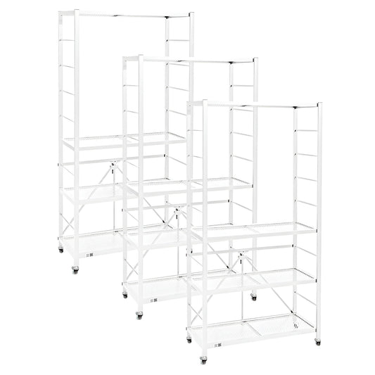 Origami 3 Pack Folding Steel Storage Rack, Adjustable Shelves, R2 Series, White - 415217