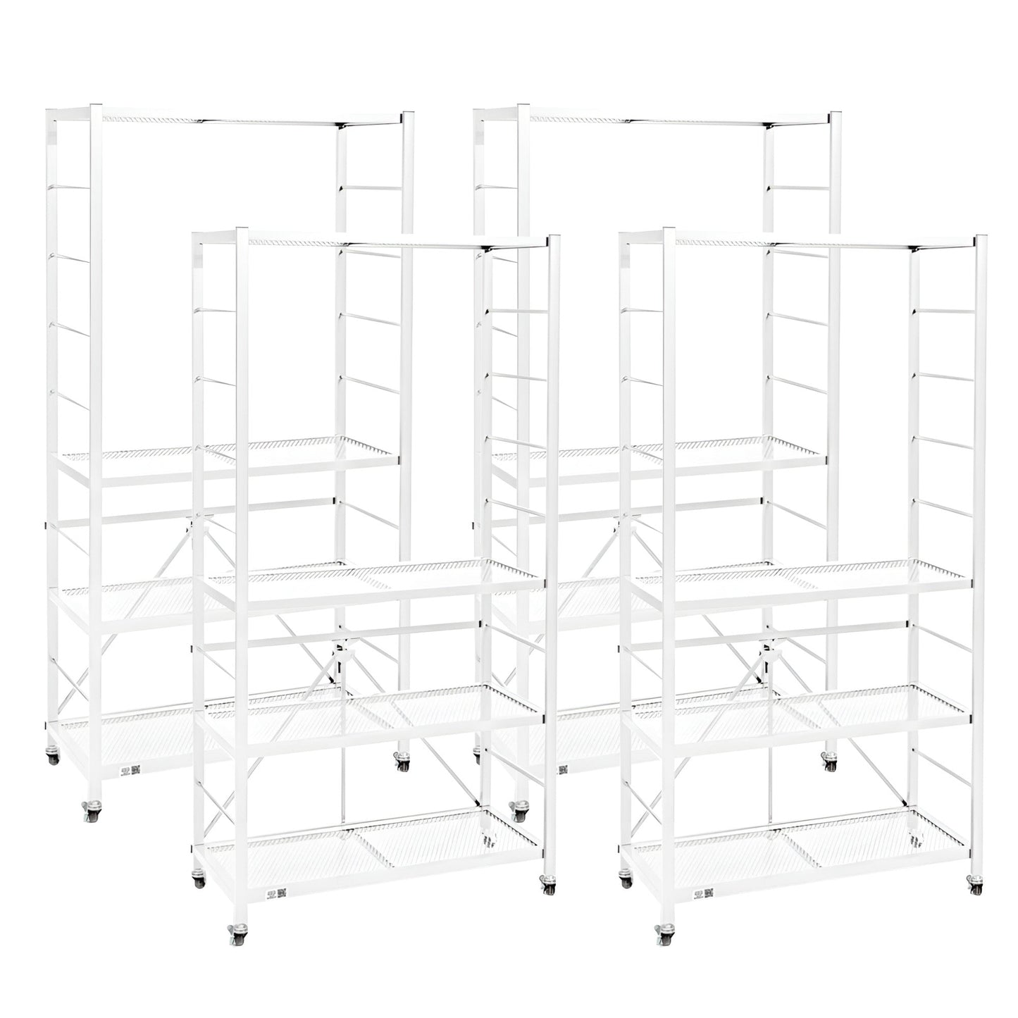 Origami 4 Pack Folding Steel Storage Rack, Adjustable Shelves, R2 Series, White - 415218
