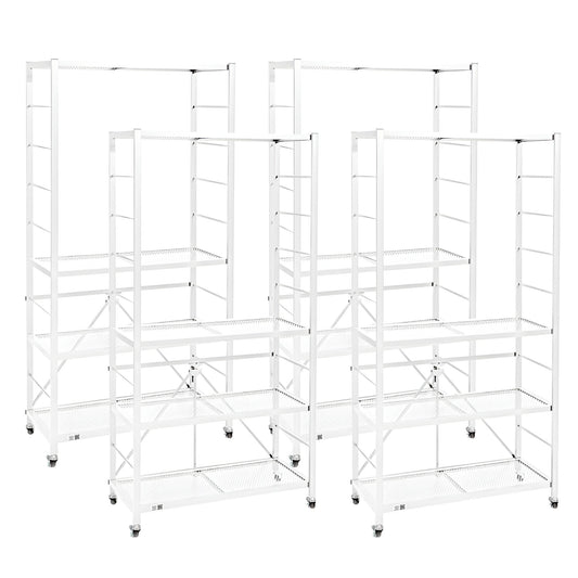 Origami 4 Pack Folding Steel Storage Rack, Adjustable Shelves, R2 Series, White - 415218