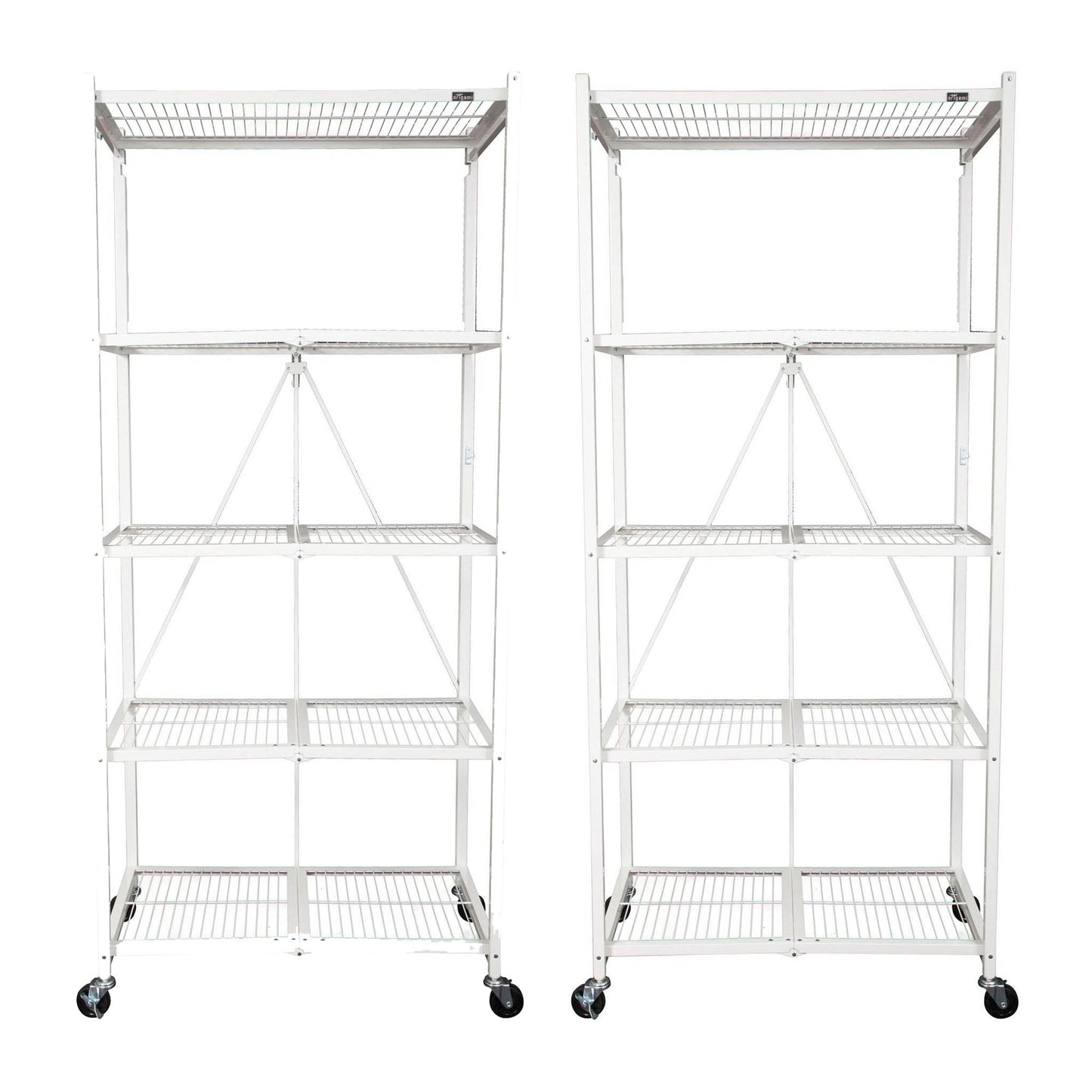 Origami 2 Pack Large Wheeled 5-Shelf Folding Steel Wire Shelving Rack, White - 415233