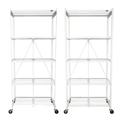 Origami 2 Pack Large Wheeled 5-Shelf Folding Steel Wire Shelving Rack, White - 415233