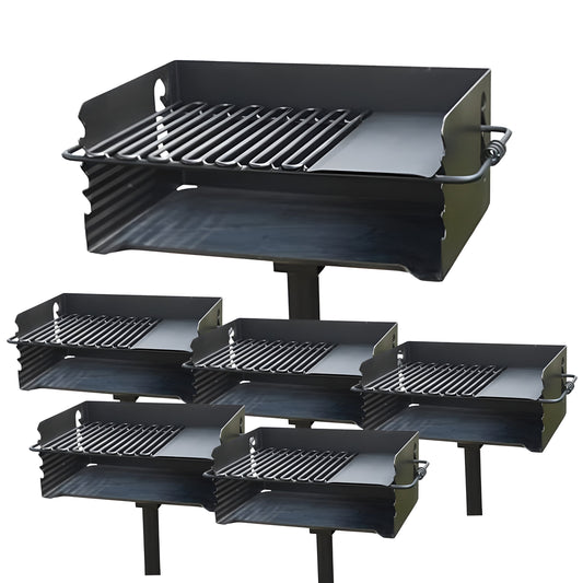 Pilot Rock CBP-135 Park Style Outdoor BBQ Charcoal Grill with Swivel, 6 Pack - 415879