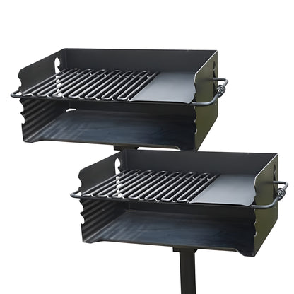 Pilot Rock Jumbo Park Style Steel Outdoor BBQ Charcoal Grill and Post, 2 Pack - 415881