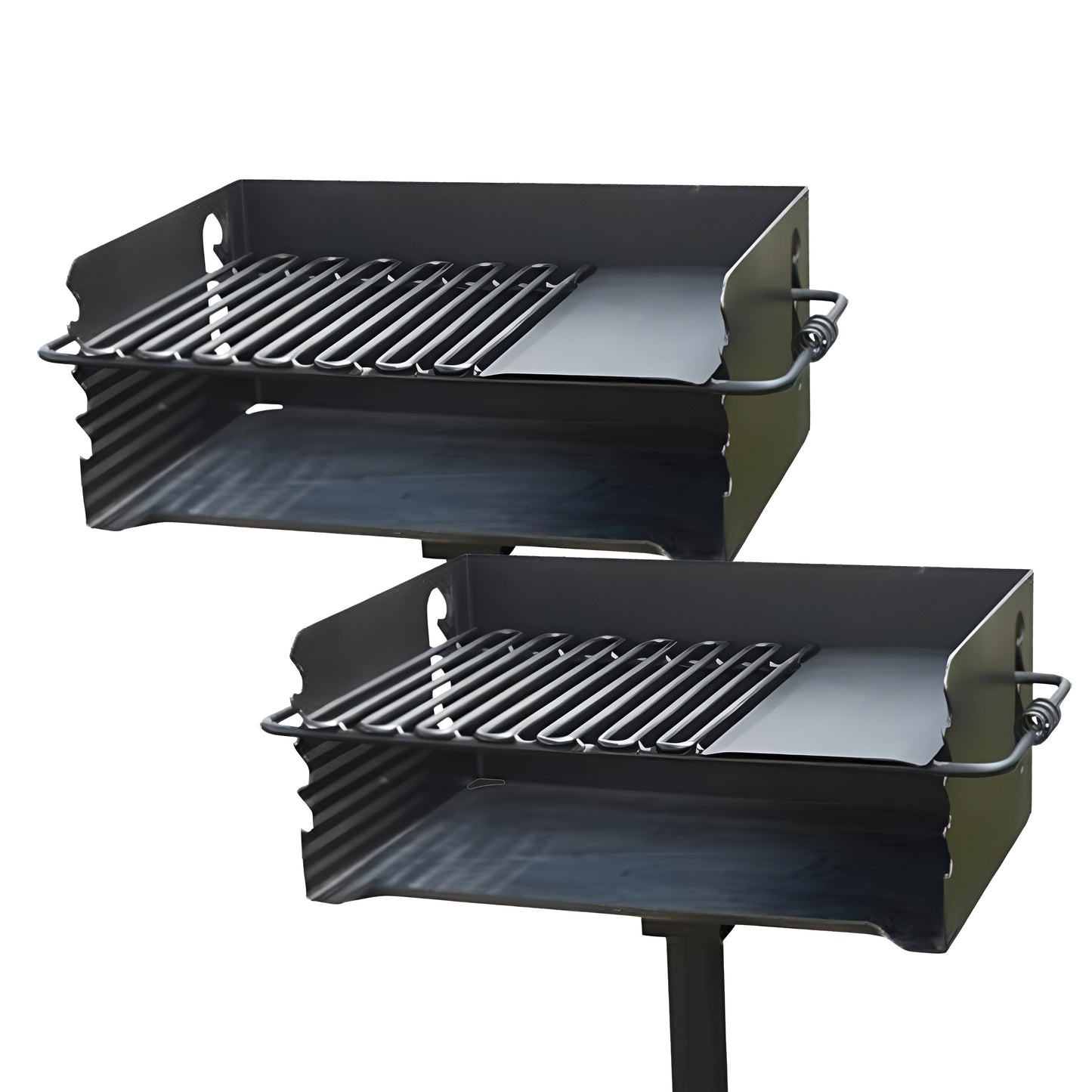 Pilot Rock Jumbo Park Style Steel Outdoor BBQ Charcoal Grill and Post, 2 Pack - 415881