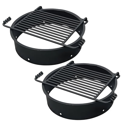 Pilot Rock 2 Pack 24” Steel Ground Fire Pit Rings & Metal Cooking Grates, Black - 415885