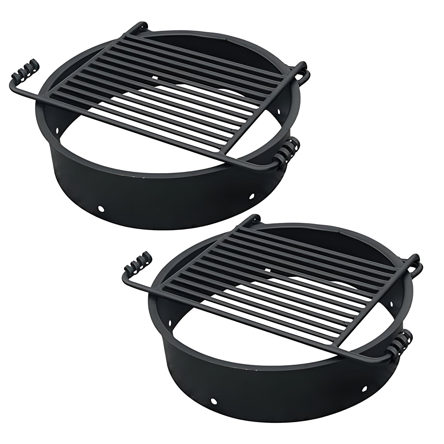 Pilot Rock 2 Pack 24” Steel Ground Fire Pit Rings & Metal Cooking Grates, Black - 415885