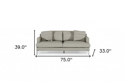 Modway Furniture 75" Light Gray Genuine Leather Sofa with Elegant Silver Legs - Luxurious Comfort & Modern Design - 480919-HOMEROOTS