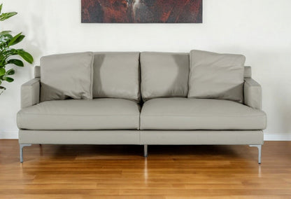 Modway Furniture 75" Light Gray Genuine Leather Sofa with Elegant Silver Legs - Luxurious Comfort & Modern Design - 480919-HOMEROOTS