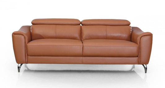 Modway Furniture 80" Brown Genuine Leather Sofa - Luxurious Comfort, Silver Legs & Contemporary Elegance for Your Home - 480920-HOMEROOTS