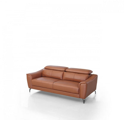Modway Furniture 80" Brown Genuine Leather Sofa - Luxurious Comfort, Silver Legs & Contemporary Elegance for Your Home - 480920-HOMEROOTS