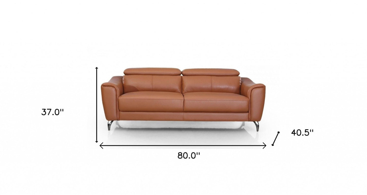 Modway Furniture 80" Brown Genuine Leather Sofa - Luxurious Comfort, Silver Legs & Contemporary Elegance for Your Home - 480920-HOMEROOTS