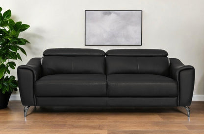 Modway Furniture 80" Black Genuine Leather Sofa with Elegant Silver Legs - Luxurious Comfort & Contemporary Style - 480921-HOMEROOTS