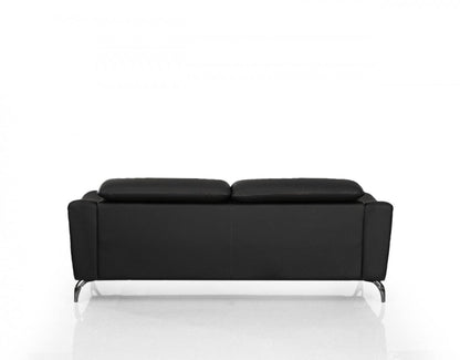 Modway Furniture 80" Black Genuine Leather Sofa with Elegant Silver Legs - Luxurious Comfort & Contemporary Style - 480921-HOMEROOTS