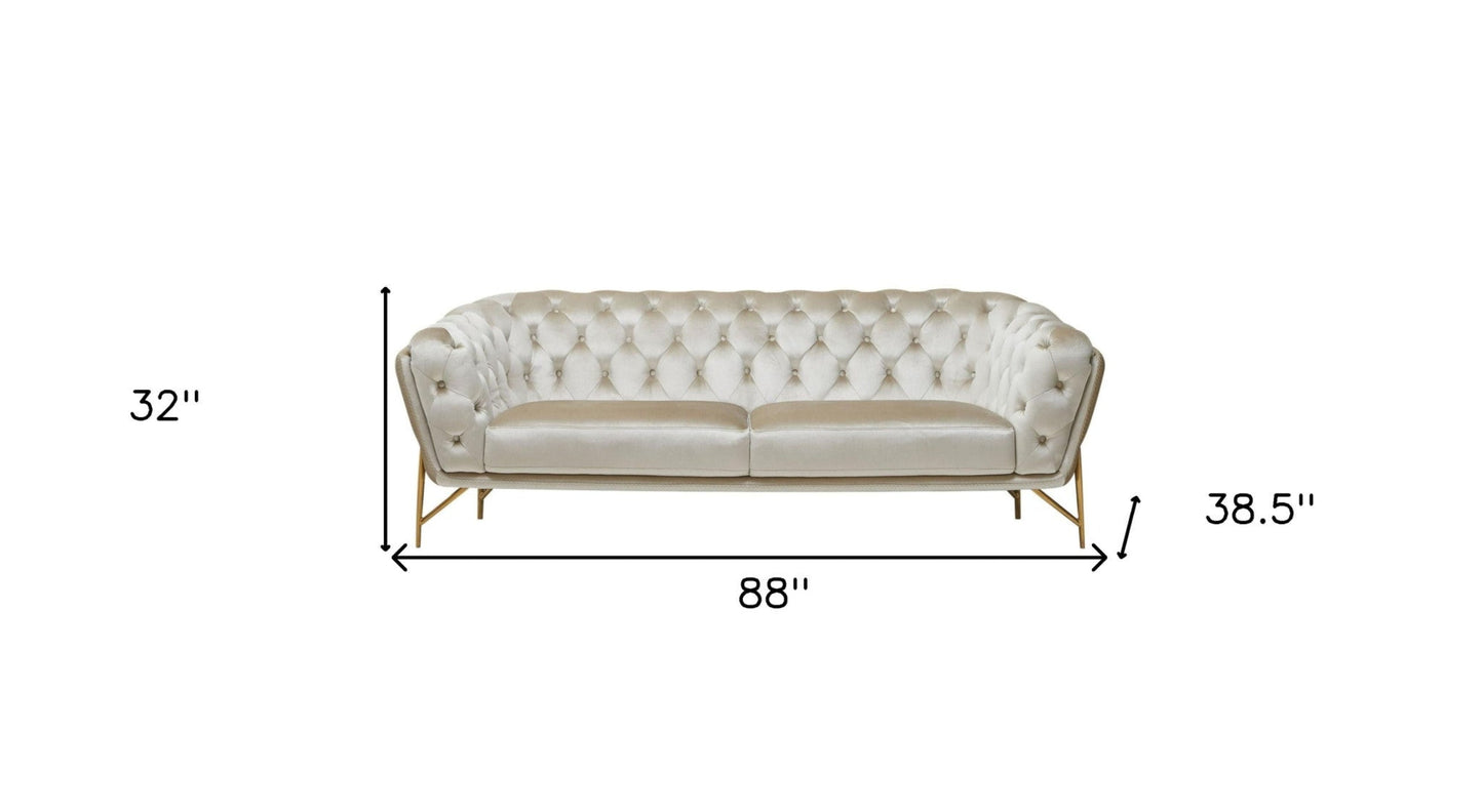 Modway Furniture 88" Beige Velvet Sofa with Gold Legs - Luxurious Comfort, Elegant Design & Tufted Detailing for Your Home - 488828-HOMEROOTS