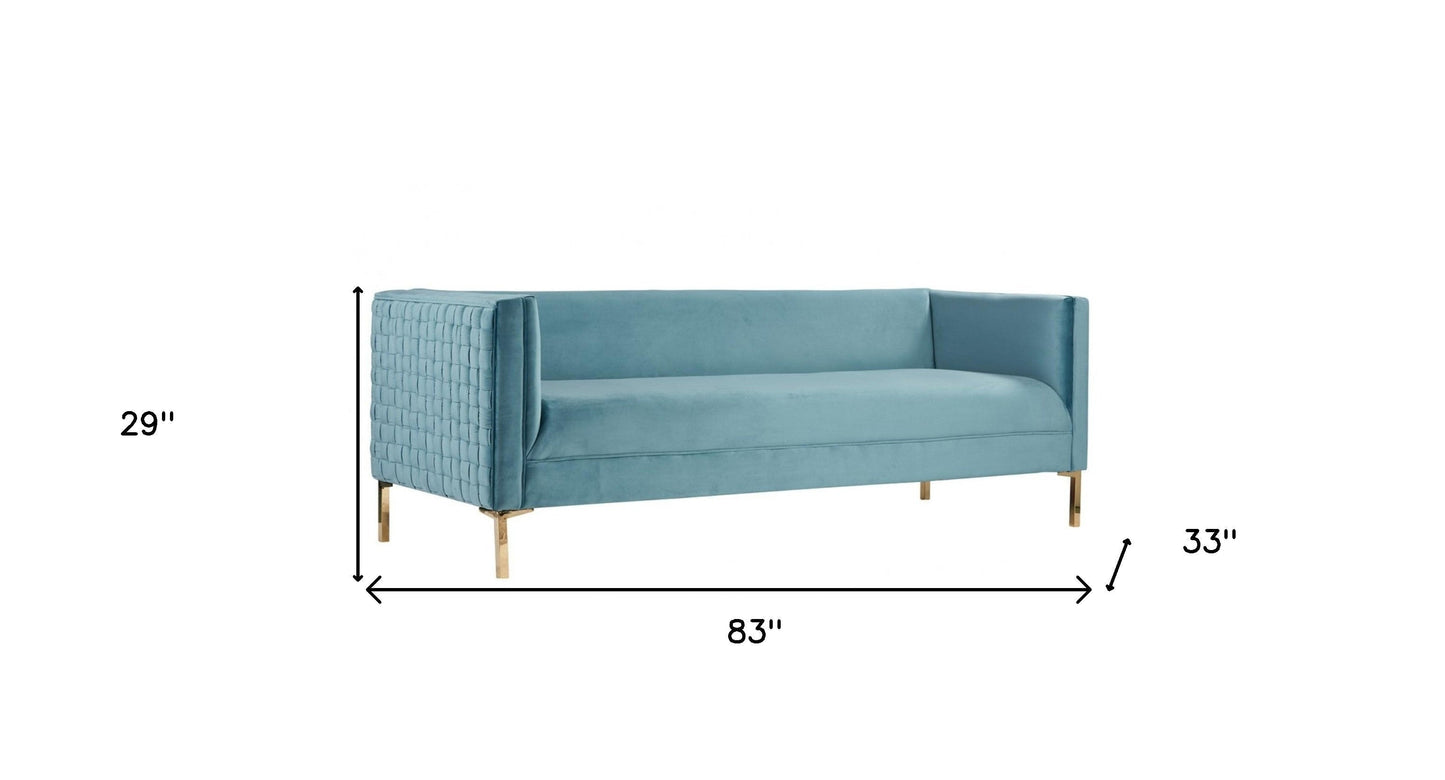 Modway Furniture 83" Teal Blue Velvet Sofa with Gold Legs – Luxurious Comfort, Contemporary Design, and Durability - 488837-HOMEROOTS