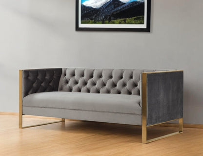 Modway Furniture 75" Gray Velvet Sofa with Elegant Gold Legs - Stylish Comfort, Contemporary Design, and Tufted Detail - 488841-HOMEROOTS