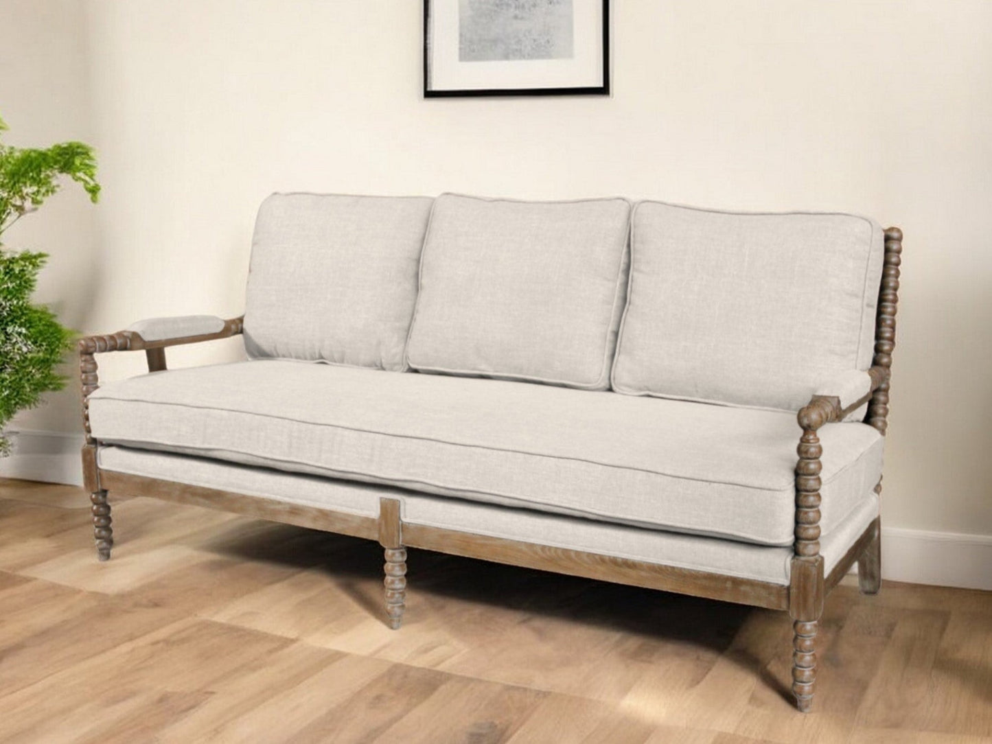 Modway Furniture 75" Ivory Linen Blend Sofa - Stylish Comfort with Brown Legs for Modern Living Room Elegance - 489535-HOMEROOTS