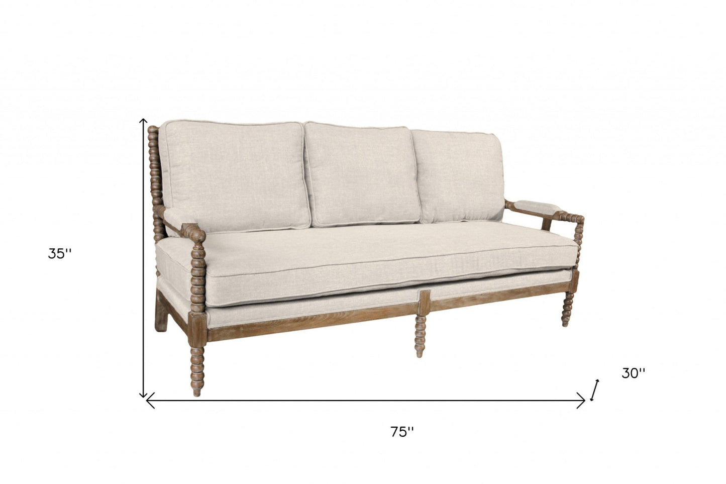 Modway Furniture 75" Ivory Linen Blend Sofa - Stylish Comfort with Brown Legs for Modern Living Room Elegance - 489535-HOMEROOTS