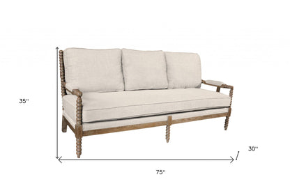 Modway Furniture 75" Ivory Linen Blend Sofa - Stylish Comfort with Brown Legs for Modern Living Room Elegance - 489535-HOMEROOTS