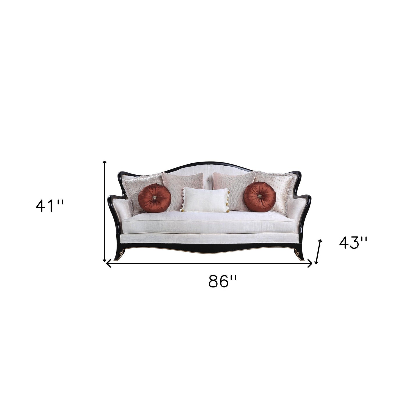 Modway Furniture 86" Beige Sofa with Stylish Black Legs & Toss Pillows - Comfortable, Durable, and Chic Design - 491041-HOMEROOTS