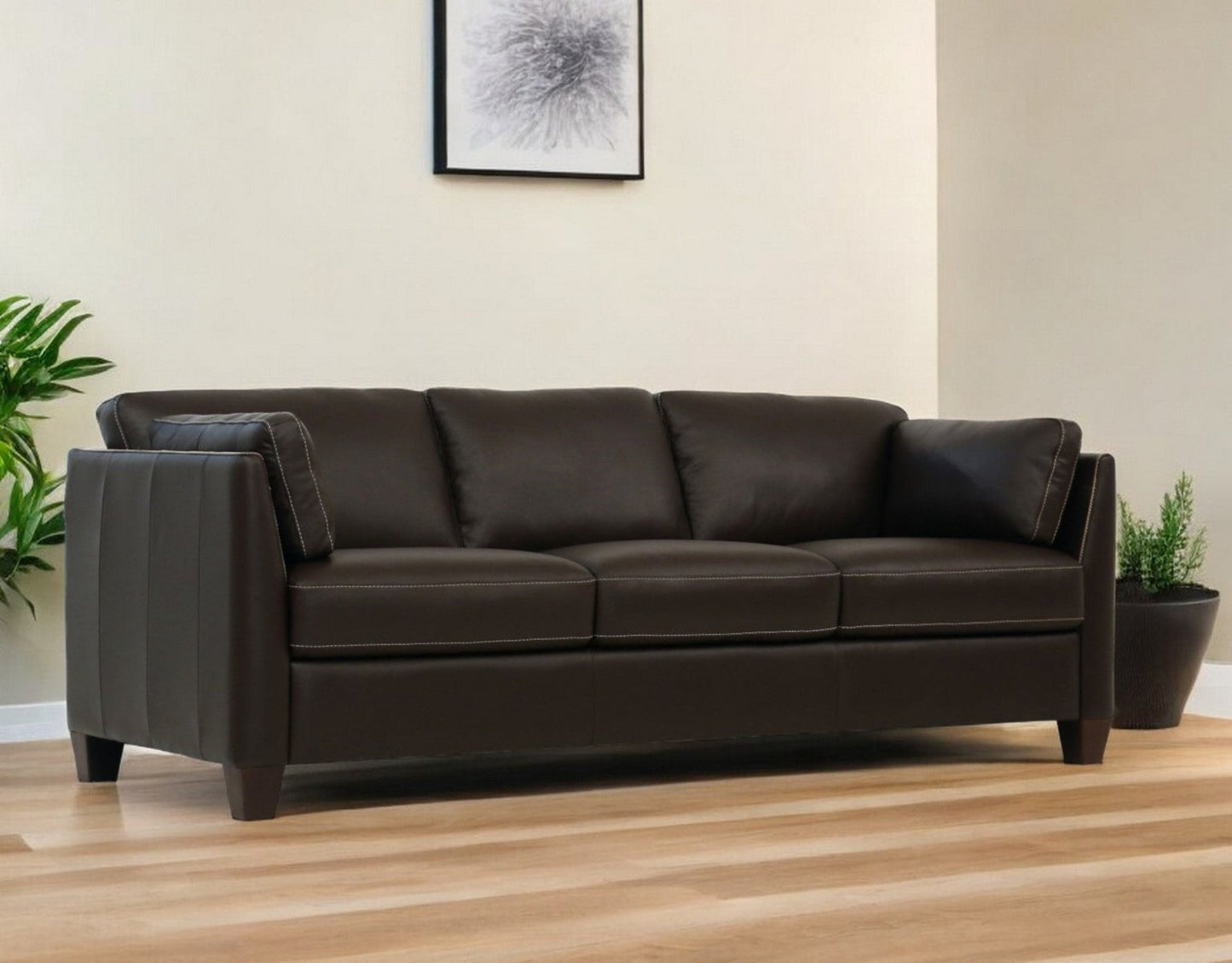 Modway Furniture 81" Chocolate Leather Sofa – Luxurious Comfort with Black Legs, Stylish Design, and Durable Support - 491287-HOMEROOTS