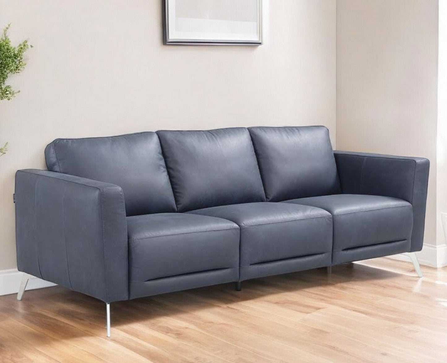 Modway Furniture 85" Luxurious Blue Leather Sofa with Black Legs – Modern Design, Superior Comfort & Style for Your Home - 491289-HOMEROOTS