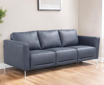Modway Furniture 85" Luxurious Blue Leather Sofa with Black Legs – Modern Design, Superior Comfort & Style for Your Home - 491289-HOMEROOTS