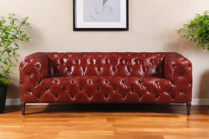 Modway Furniture 85" Merlot Top Grain Leather Sofa - Luxurious Comfort with Black Legs & Contemporary Design - 491317-HOMEROOTS