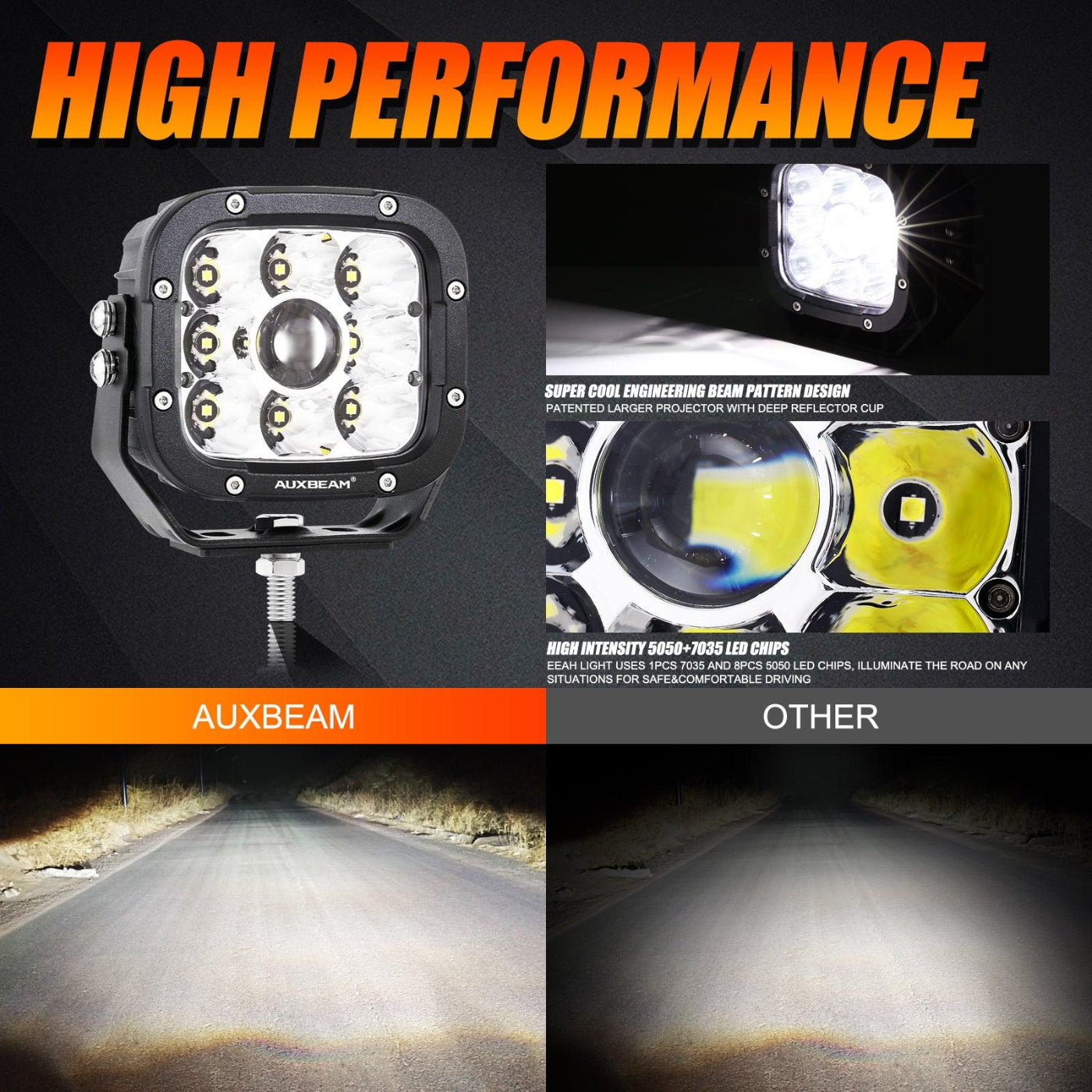 Auxbeam 6Pcs 5 Inch 110W White/Amber LED Pods Lights with Power Harness - GP00011283