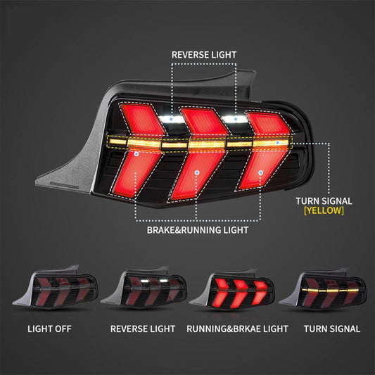 Auxbeam LED Tail Lights Assembly With Amber Sequential Turn Signal Smoked For 2010-2012 Ford Mustang 5th Gen (S-197 II) Pre-Facelift - ZC000161