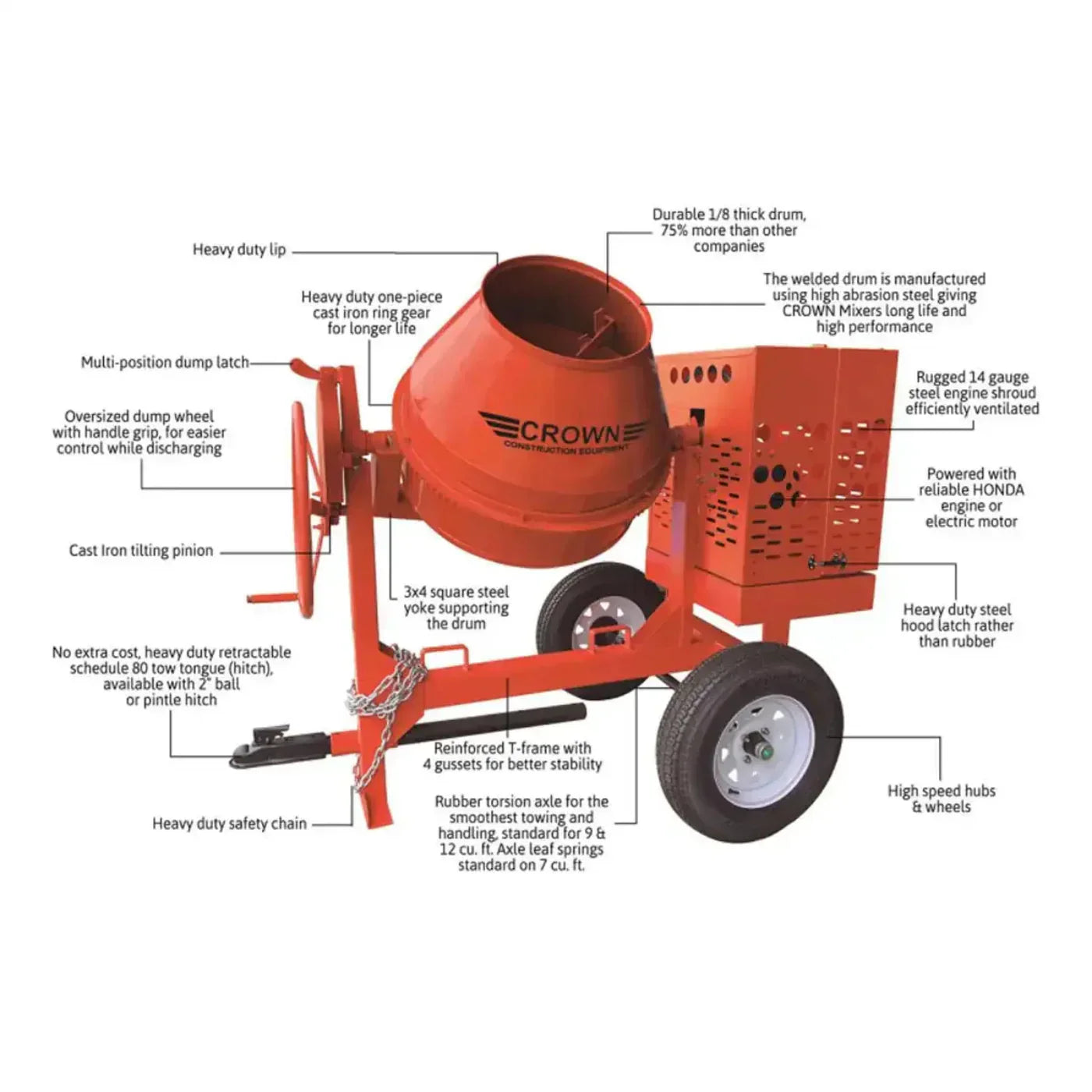 Crown C6 Concrete Mixer - 1101-1hp Electric-Pintle