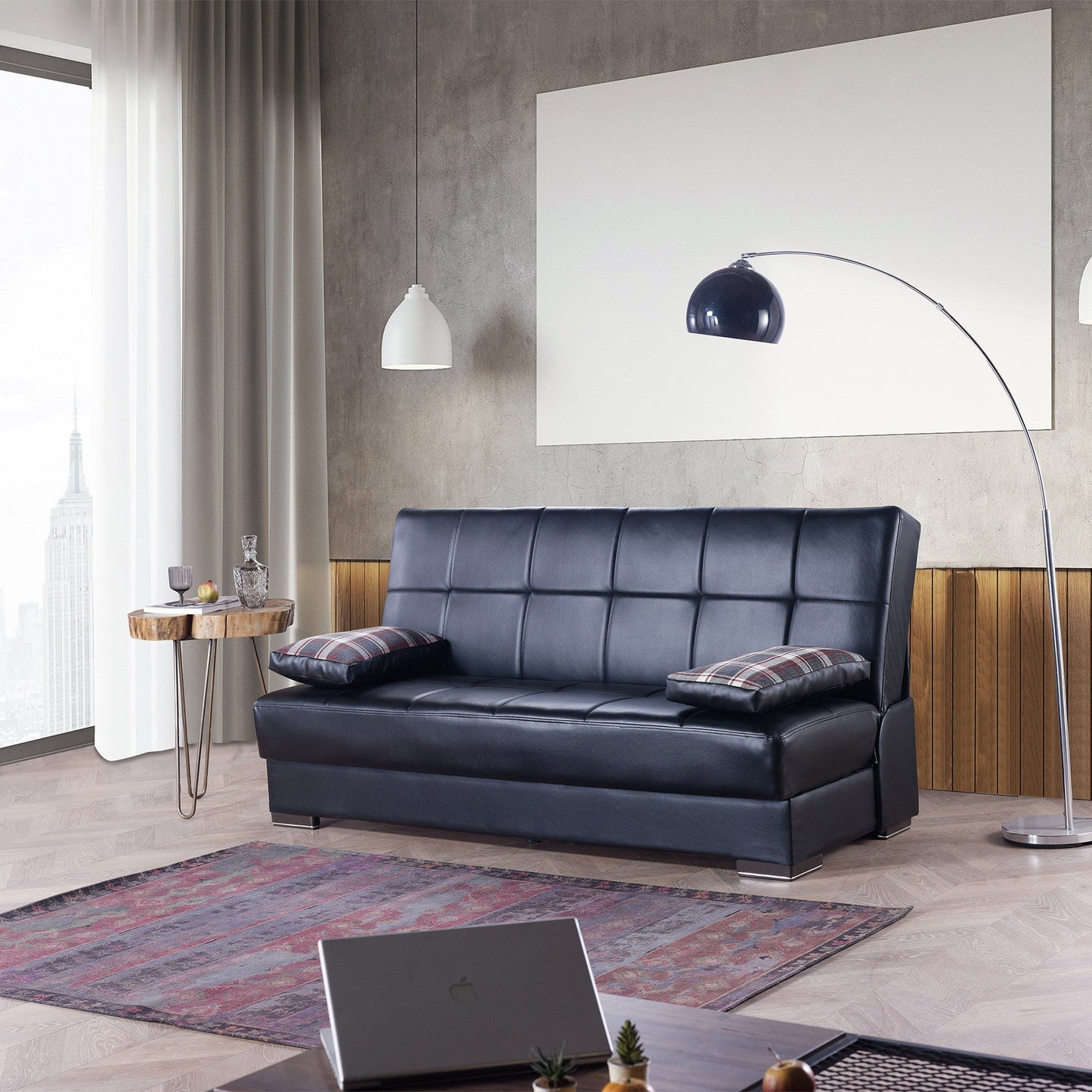 Modway Furniture 75" Dark Brown Faux Leather Sleeper Sofa with Toss Pillows for Modern Living Room Style - 518147-HOMEROOTS