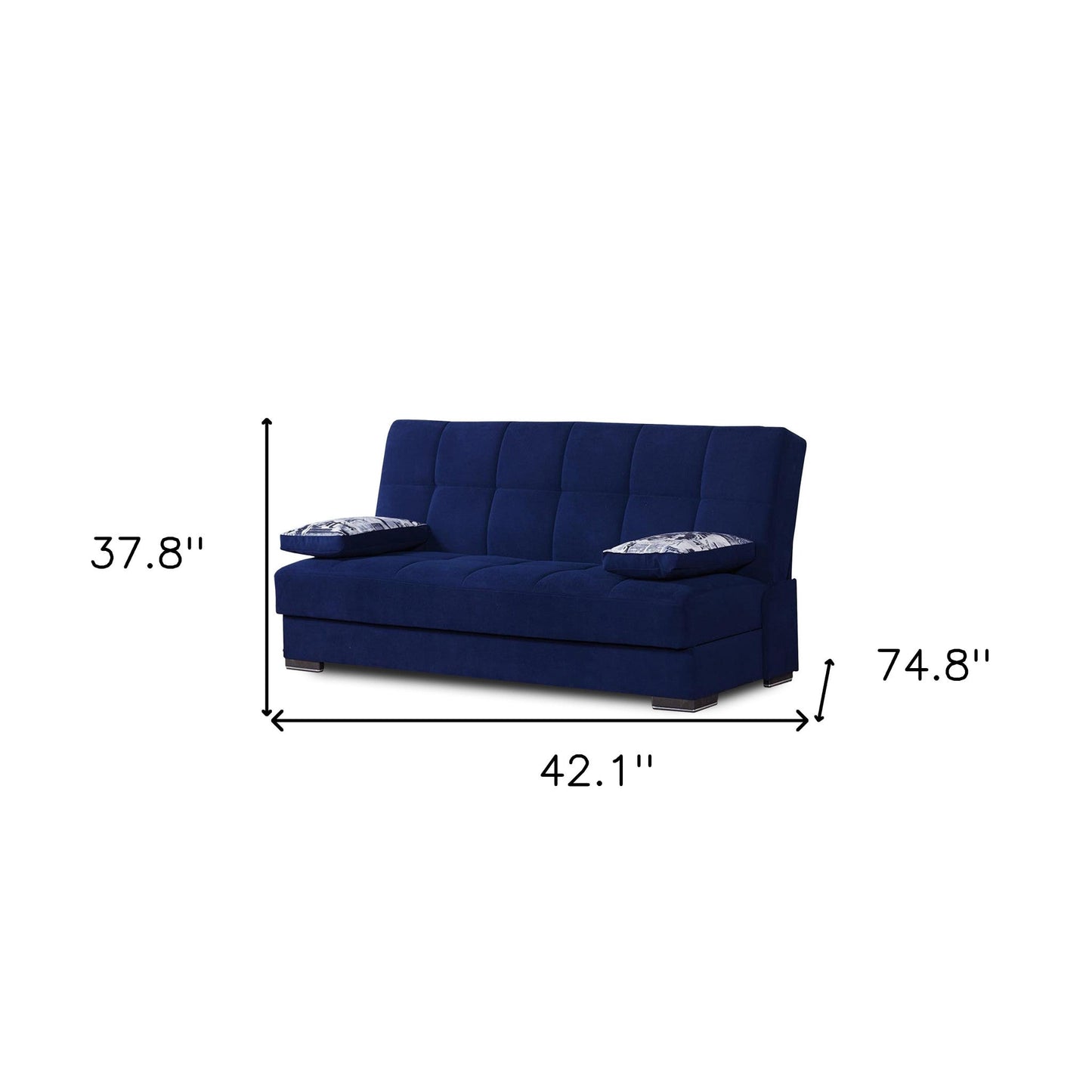 Modway Furniture 75" Navy Blue Chenille Sleeper Sofa with Stylish Brown Legs & Toss Pillows - Modern Comfort Piece - 518148-HOMEROOTS