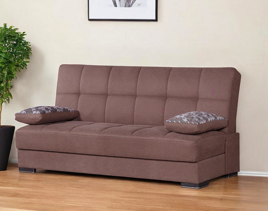 Modway Furniture 75" Brown Chenille Sleeper Sofa with Toss Pillows - Soft, Stylish, and Perfect for Modern Living Rooms - 518150-HOMEROOTS