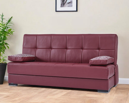 Modway Furniture 75" Burgundy Faux Leather Convertible Futon Sleeper Sofa with Chic Toss Pillows & Modern Design - 518153-HOMEROOTS
