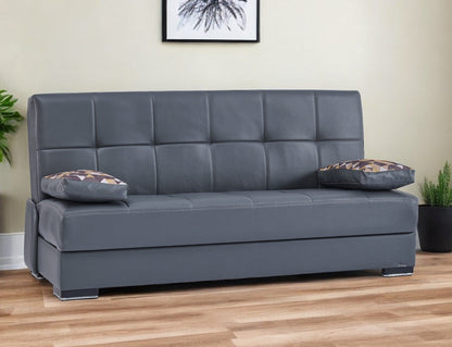 Modway Furniture 75" Gray Faux Leather Convertible Futon Sofa with Toss Pillows - Modern Design, Comfort & Style! - 518155-HOMEROOTS