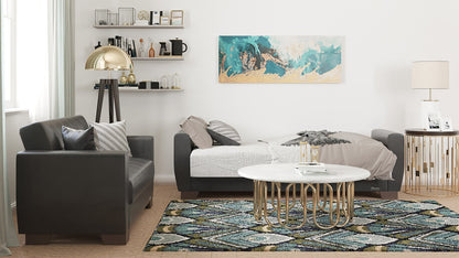 Modway Furniture 84" Black Faux Leather Sleeper Sofa with Decorative Toss Pillows and Elegant Brown Legs for Comfort - 520152-HOMEROOTS