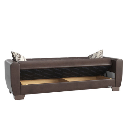 Modway Furniture 84" Brown Faux Leather Sleeper Sofa with Toss Pillows – Stylish, Durable, and Perfect for Any Room! - 520153-HOMEROOTS