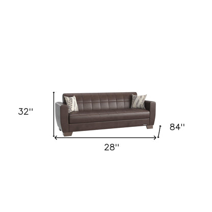 Modway Furniture 84" Brown Faux Leather Sleeper Sofa with Toss Pillows – Stylish, Durable, and Perfect for Any Room! - 520153-HOMEROOTS