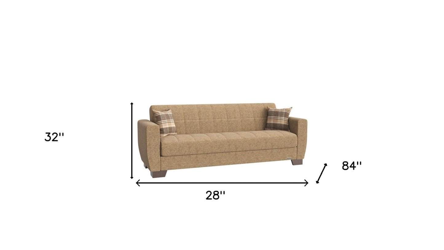 Modway Furniture 84" Beige Chenille Sleeper Sofa with Toss Pillows - Luxurious Comfort & Stylish Brown Legs - 520155-HOMEROOTS