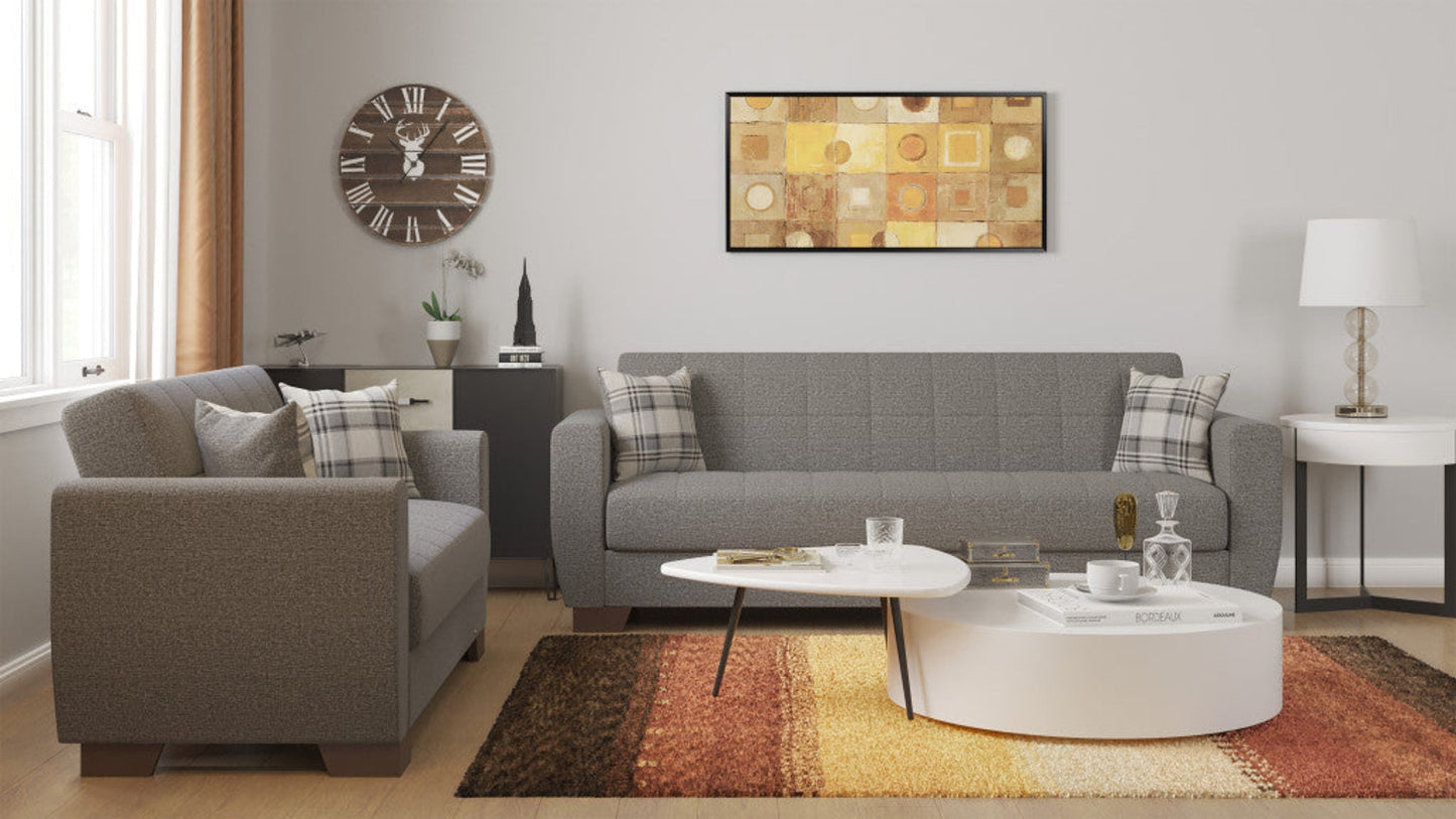 Modway Furniture 84" Gray Chenille Sleeper Sofa with Brown Legs & Toss Pillows - Stylish, Comfortable, Durable Design - 520157-HOMEROOTS