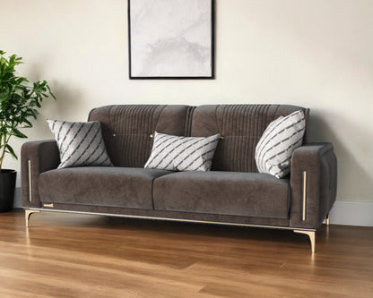 Modway Furniture 85" Brown Microfiber Sleeper Sofa with Toss Pillows - Stylish, Comfortable, and Durable for Any Space - 521599-HOMEROOTS
