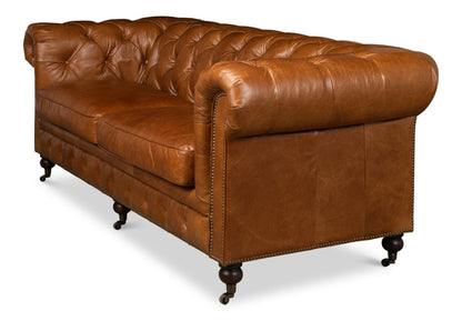 Modway Furniture Tufted Cuba Brown Leather Club Sofa – Stylish Design with Dark Hardwood Frame for Timeless Elegance