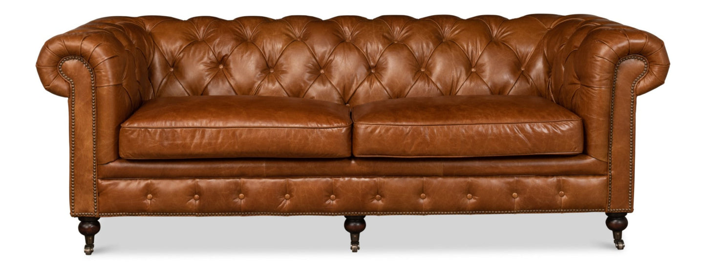 Modway Furniture Tufted Cuba Brown Leather Club Sofa – Stylish Design with Dark Hardwood Frame for Timeless Elegance