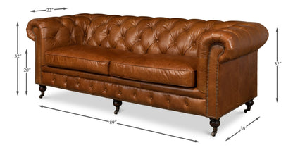 Modway Furniture Tufted Cuba Brown Leather Club Sofa – Stylish Design with Dark Hardwood Frame for Timeless Elegance