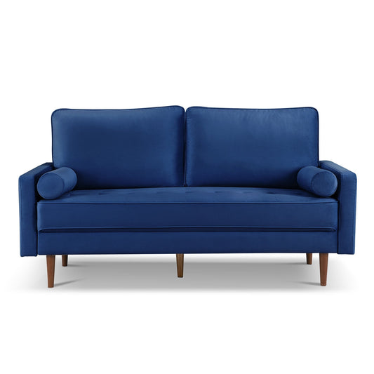 Modway Furniture 69" Blue Velvet Sofa with Dark Brown Legs & Toss Pillows - Stylish Comfort & Contemporary Design - 543706-HOMEROOTS