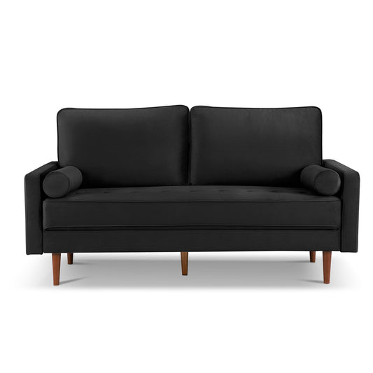 Modway Furniture 69" Black Velvet Sofa with Toss Pillows - Stylish Comfort, Dark Brown Legs, Tufted Design & Support - 543708-HOMEROOTS